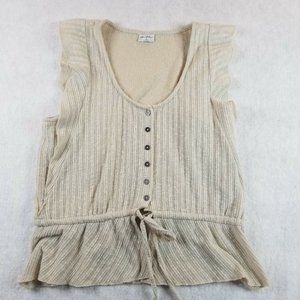 Others Follow Womens L Shirt Beige Crop Sleeveless Drawstring Light Beach Fun‎